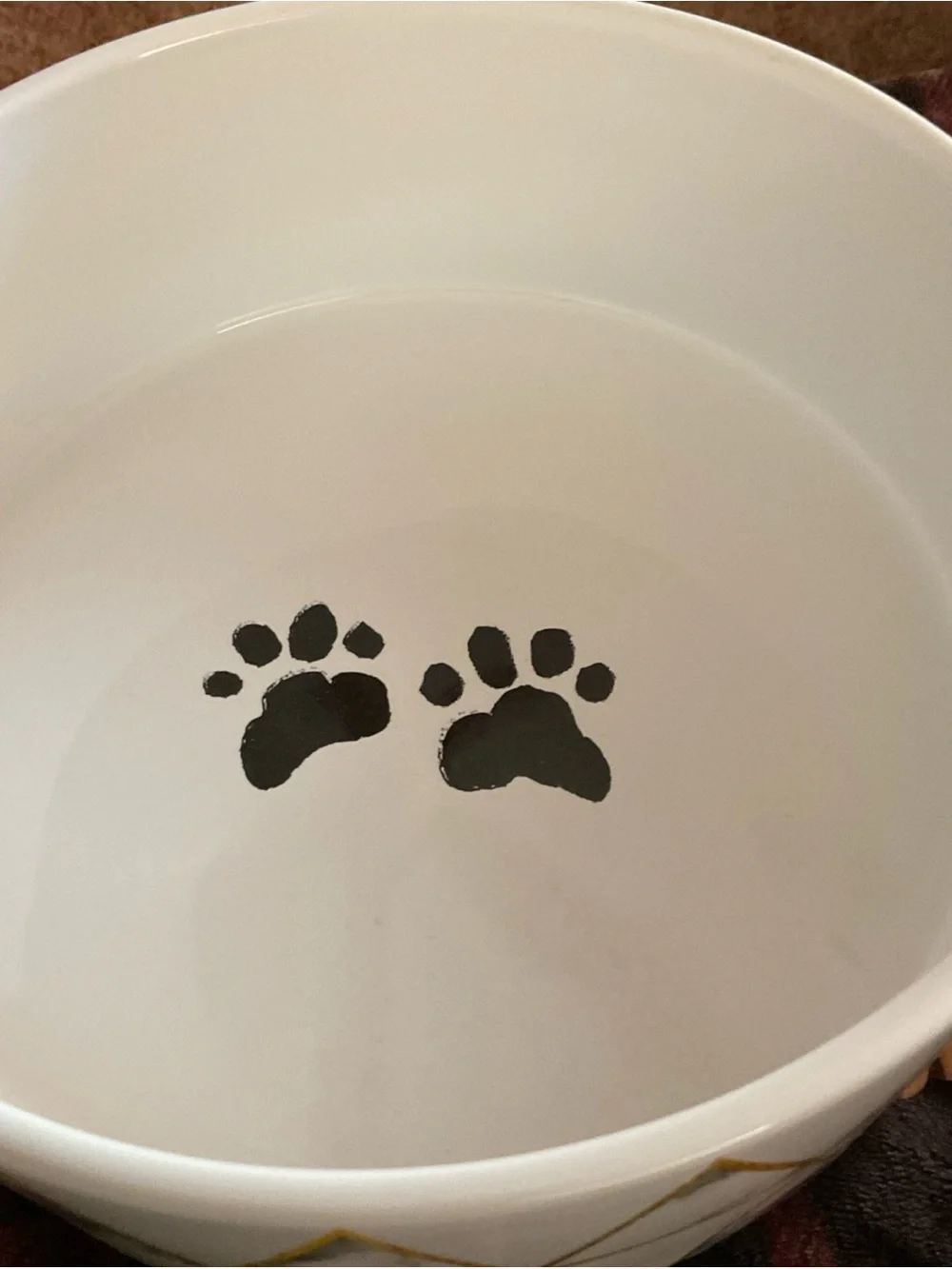 Paw print design Dog Bowl by Park Life Designs White/Gold/Gray Triangles 8.5”
